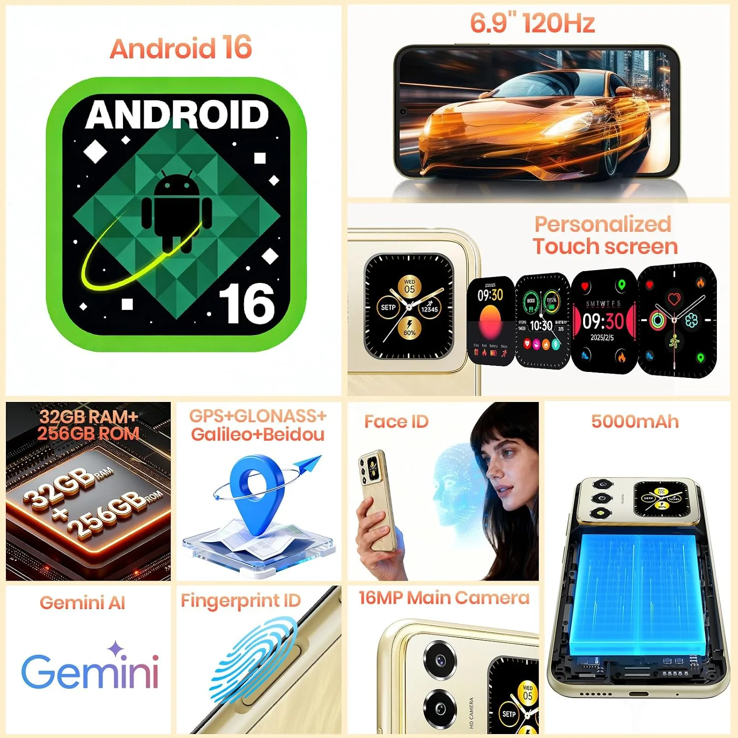 FOSSIBOT S7-32GB+256GB+2TB Unlocked Phones, 6.9" FHD+120Hz Dual-Screen