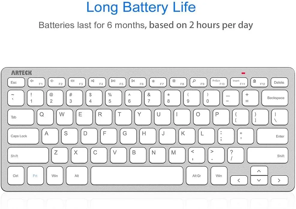 Arteck 2.4G Wireless Keyboard Ultra Slim and Compact Keyboard with Media Hotkeys for Computer Desktop PC Laptop Surface Smart TV and Windows 11/10/8/7, Silver