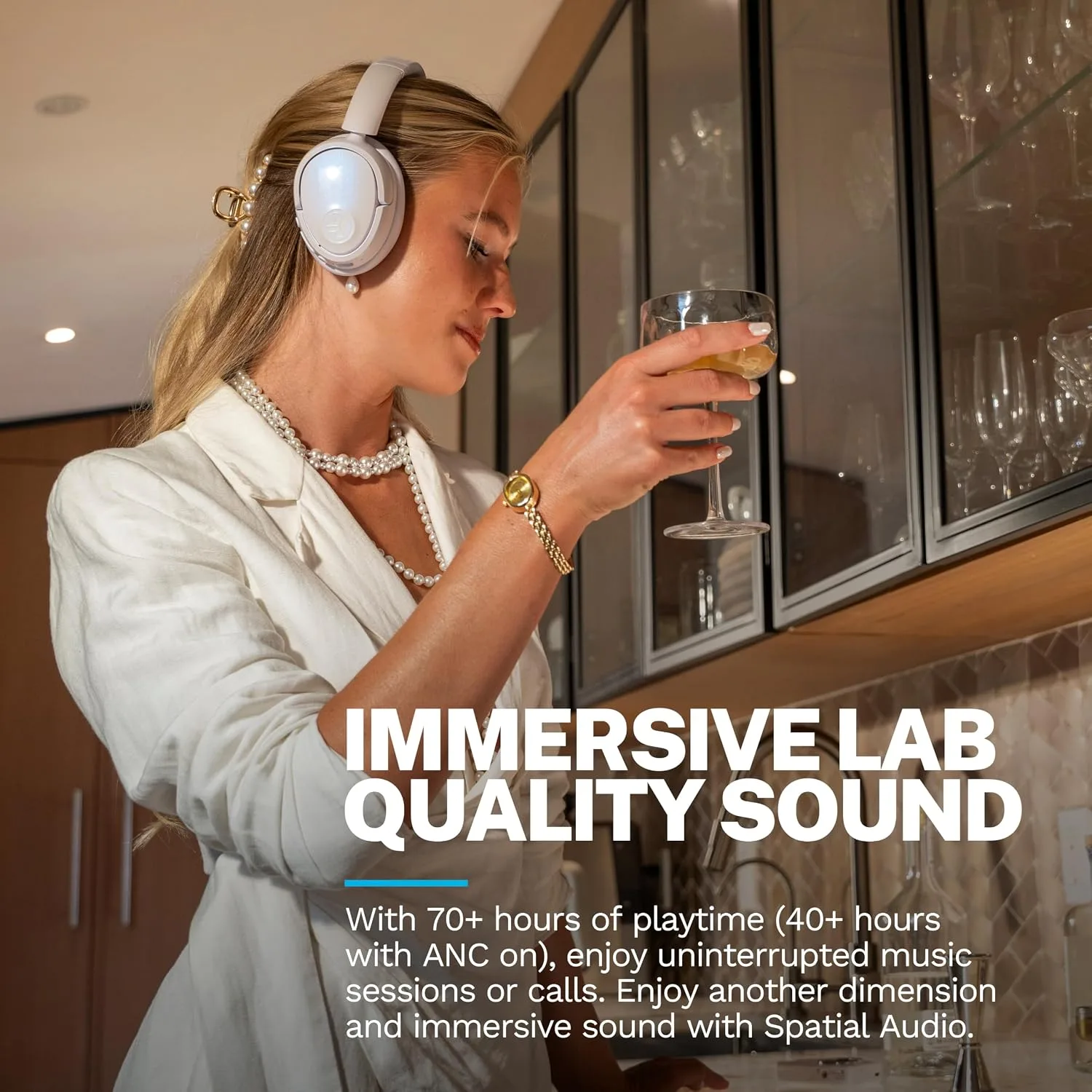 JLab JBuds Lux ANC Jelle Wireless Over-Ear Headphones, Pearl Next Door