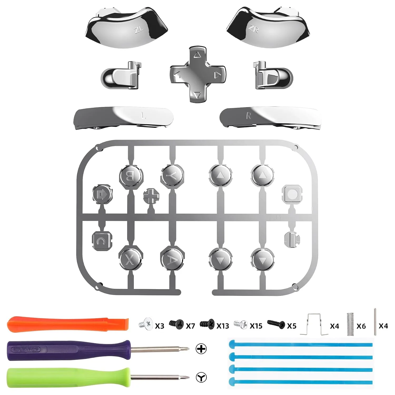 eXtremeRate DIY Replacement Full Set Buttons for Joycon 2, Custom ABXY Direction Keys Dpad + - C Home Capture Release L R ZR ZL Trigger Buttons for Nintendo Switch 2 Controller - Chrome Silver
