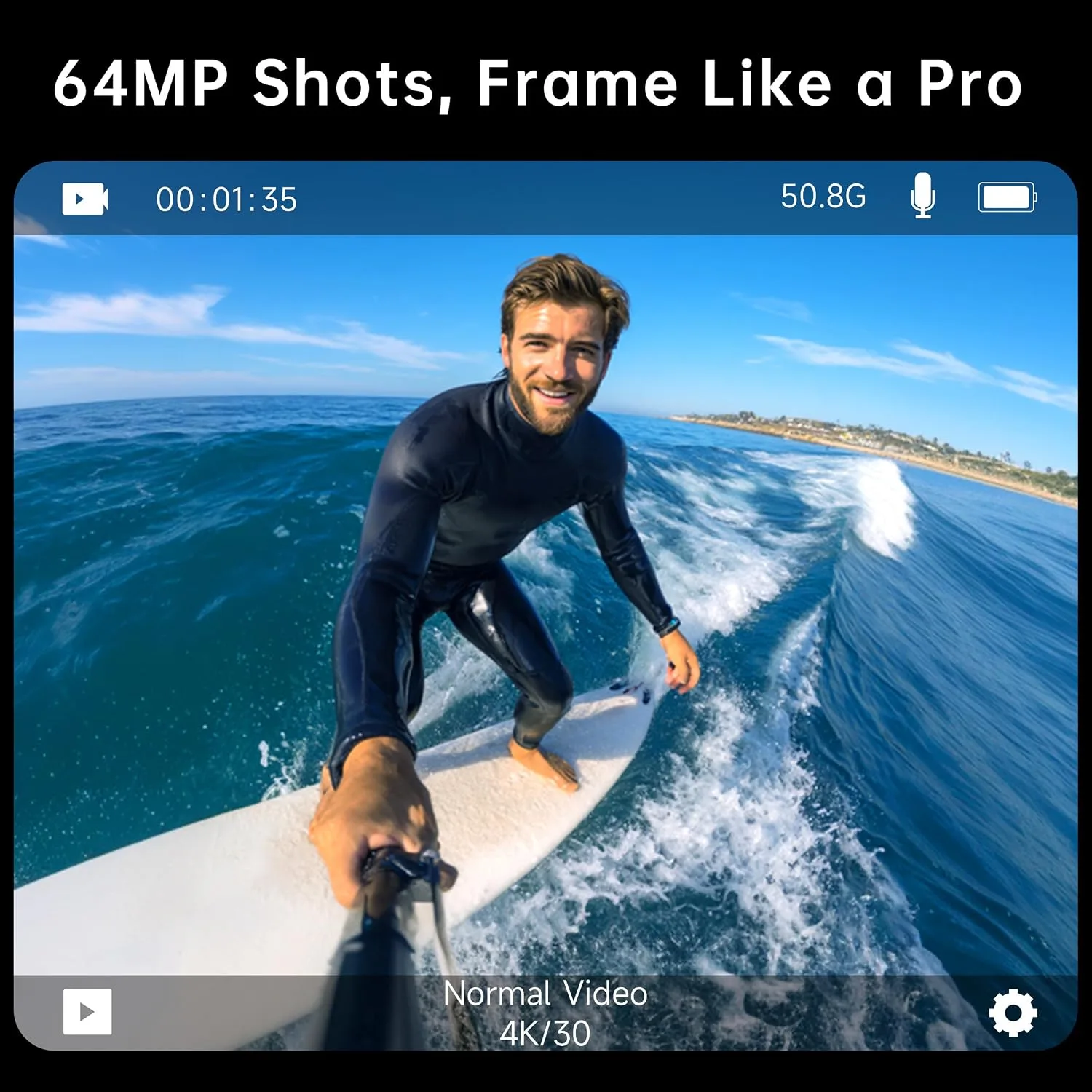5K30FPS Waterproof Action Camera with 64GB Card, 34FT Underwater Cameras