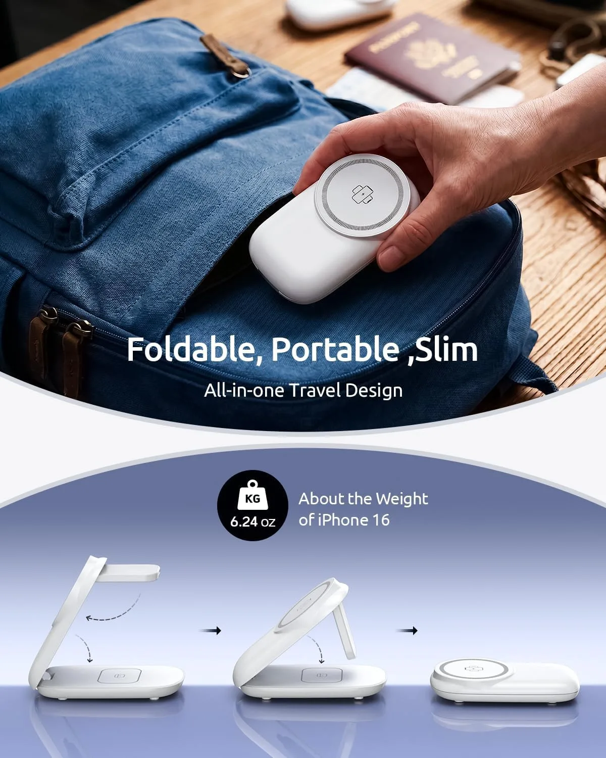 3 in 1 Charging Station, Foldable Magnetic Travel Wireless Charger