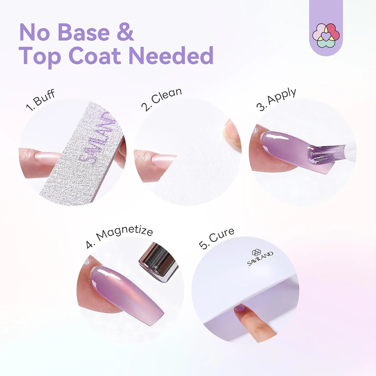 SAVILAND Cat Eye One Step Gel Nail Polish Pen, 5 in 1 One Step Gel 6 Colors