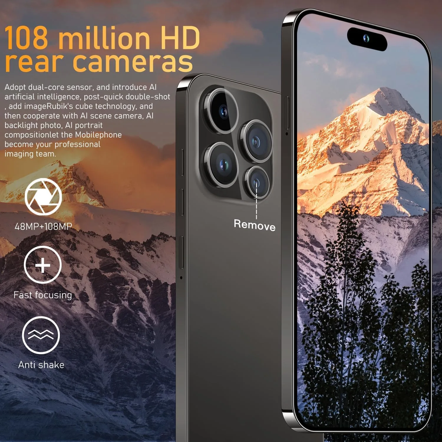 Huness 15 PM Smartphone Unlocked Cell Phone,Battery 6800mAh 6.8 HD Screen Unlocked Phone,16+512GB Android 14 with 128GB Memory Card,Dual SIM/5G/Fingerprint Lock/Face ID (Black)
