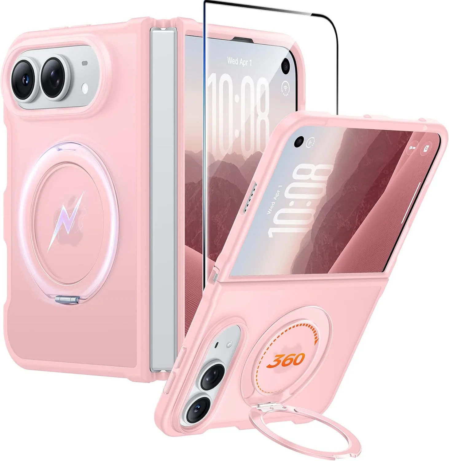 FNTCASE for iPhone Duo Case with 360 Spin Magnetic Stand Pink