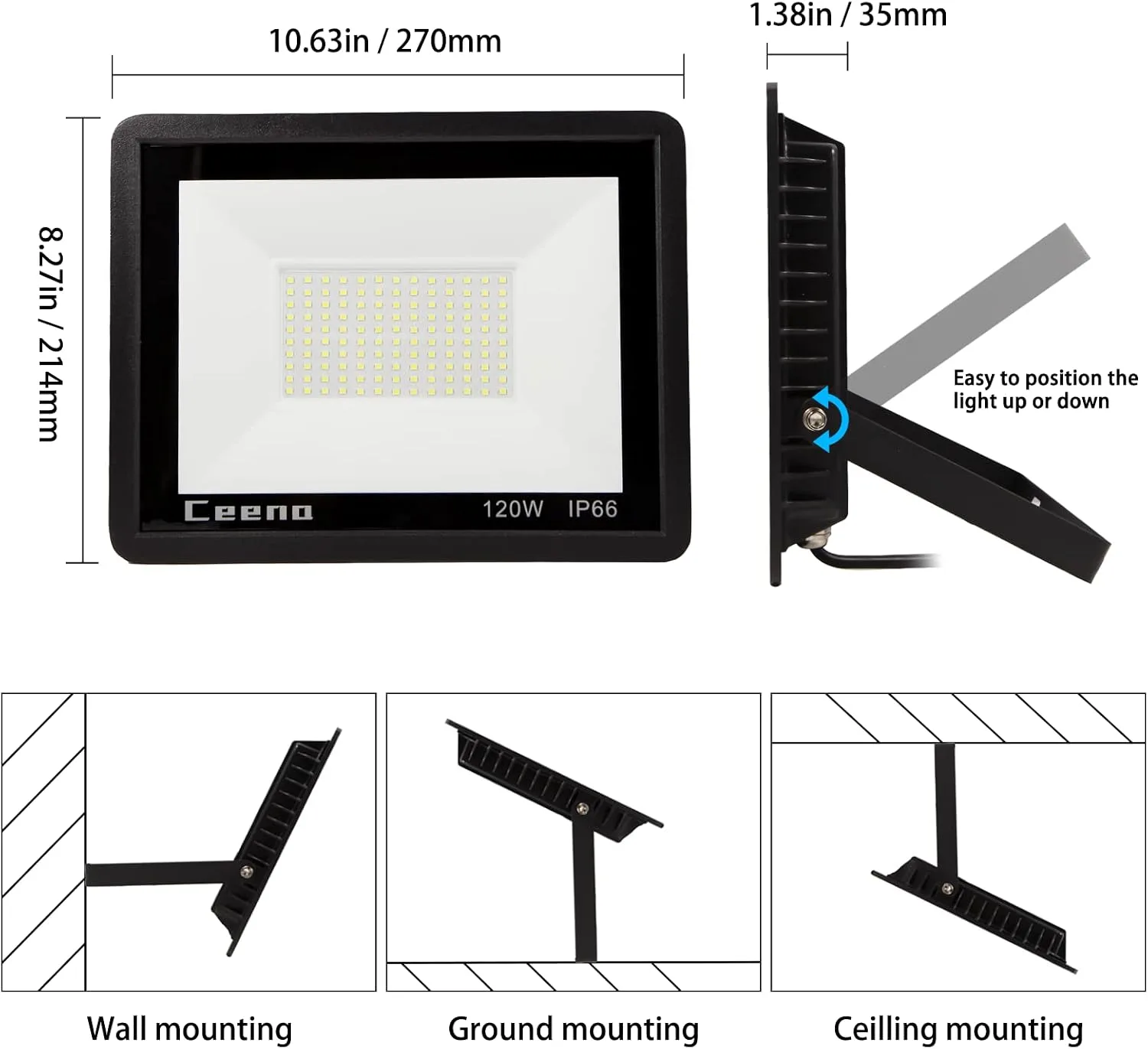 Ceena 2 Pack 120W Plug in LED Flood Light Outdoor, 12000lm Super Bright Floodlight with 5.9FT Wire, IP66 Waterproof 6000K LED Work Light for Backyard, Workshop, Basketball Court