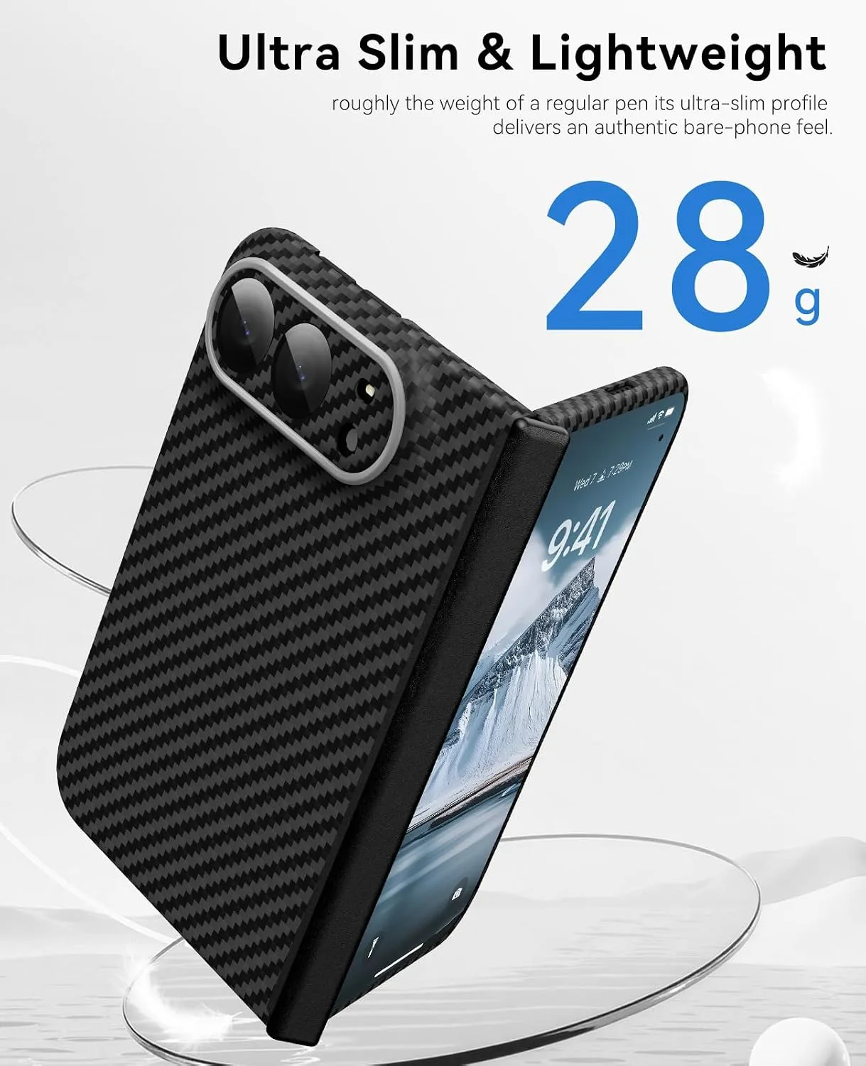 memumi Aramid Fiber Case for iPhone Duo, Ultra-Thin/Hinge Protection Black
