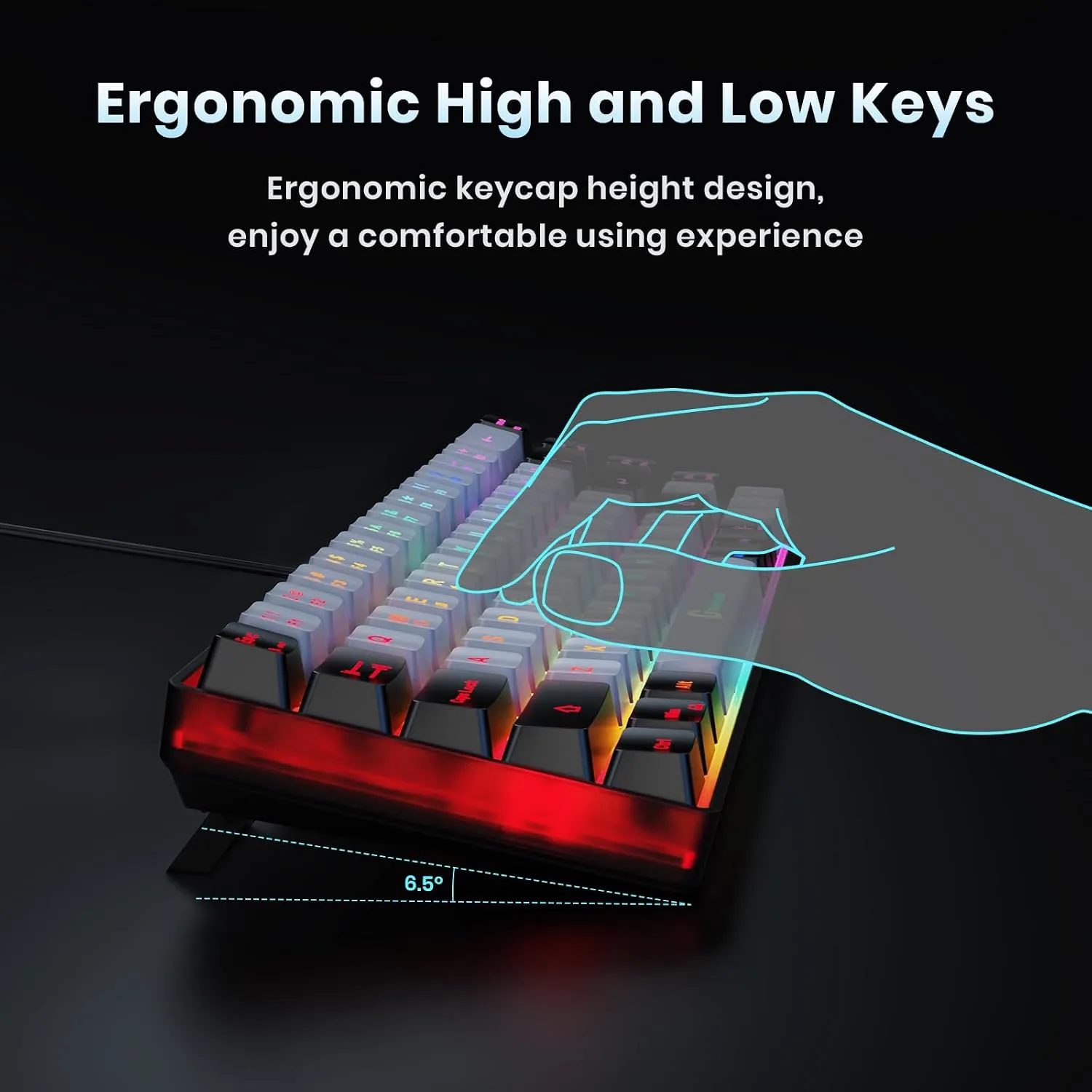 GEODMAER 65% Gaming Keyboard, Wired Backlit Mini Keyboard, Ultra-Compact Anti-Ghosting No-Conflict 68 Keys Membrane Gaming Wired Keyboard for PC Laptop Windows Gamer
