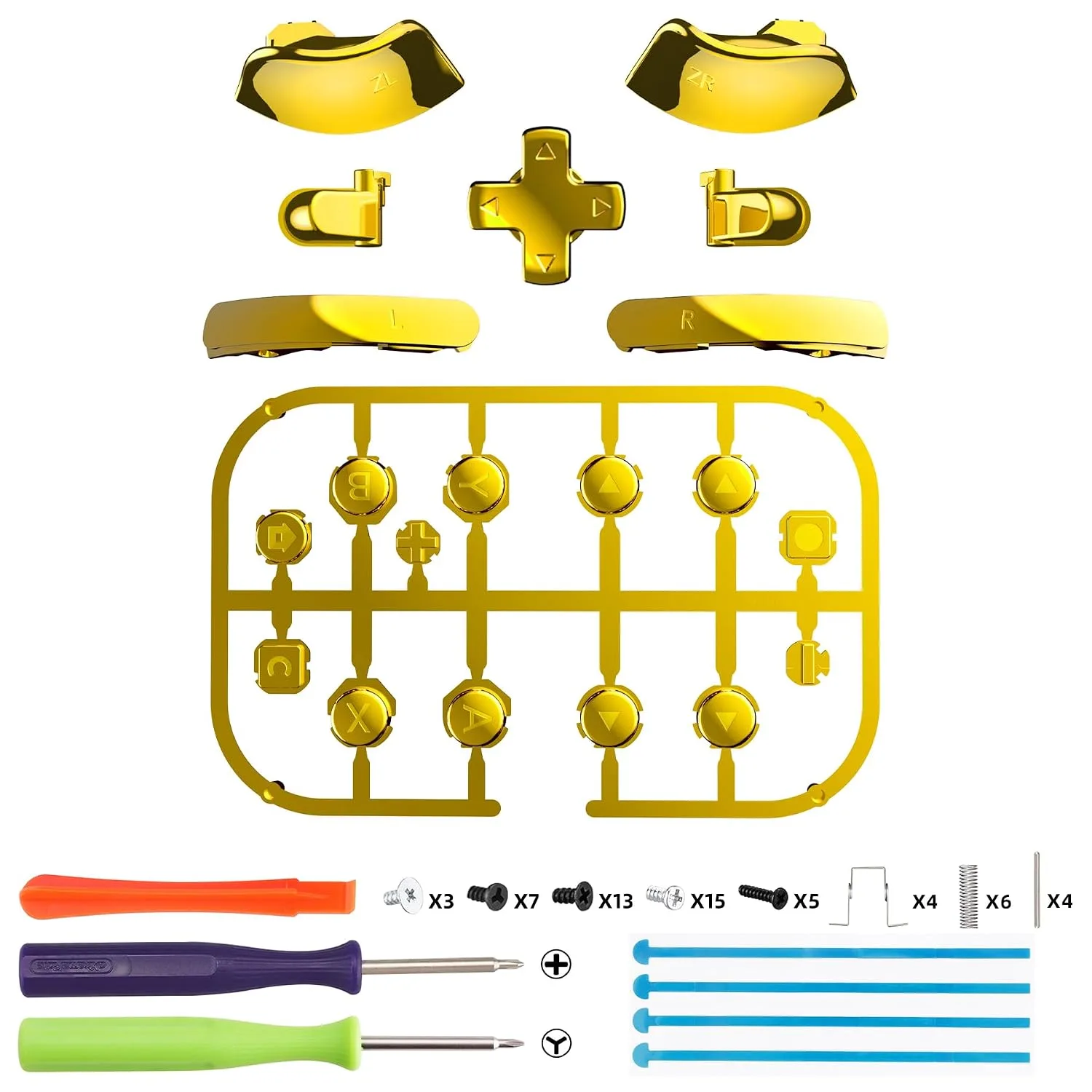 eXtremeRate DIY Replacement Full Set Buttons for Joycon 2, Custom ABXY Direction Keys Dpad + - C Home Capture Release L R ZR ZL Trigger Buttons for Nintendo Switch 2 Controller - Chrome Gold