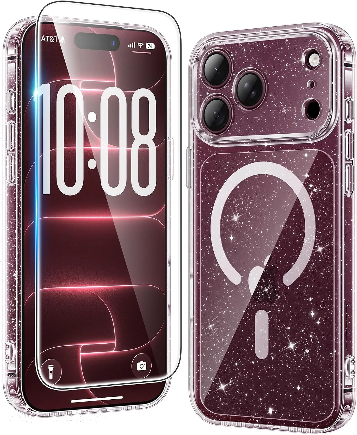 FNTCASE for iPhone 18 Pro Case / 17 Pro Case Glitter with Screen Protector
