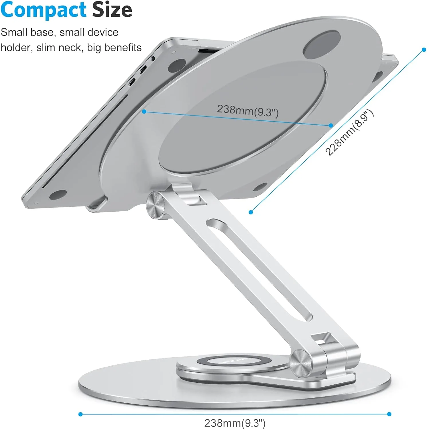 OMOTON Adjustable Laptop Stand for Desk 360° Rotating Base up to 17" Silver