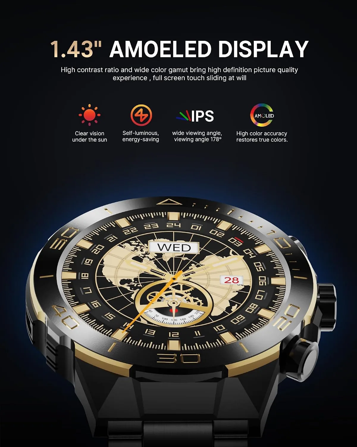 SOUYIE Luxury Smart Watch for Men Bluetooth Call, 1.43" AMOLED, iOS/Android