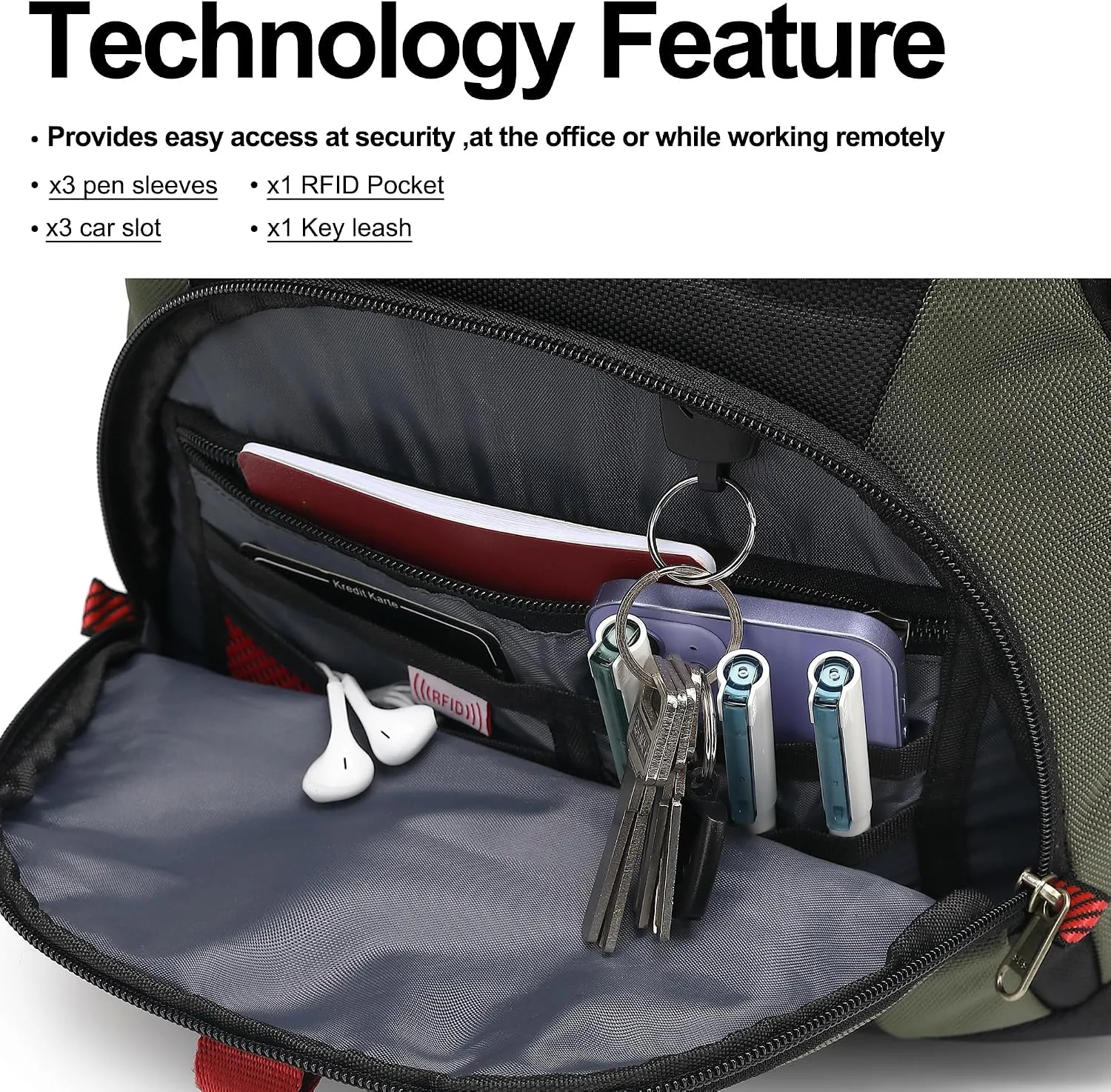 Boavan Laptop Backpack for men, 17.3 inch Laptop Bag with USB Port, Waterproof Travel Work Backpack Purse, Anti-Theft Teacher Nurse Doctor Casual Bookbags Office Business backpack，Black&Army Green