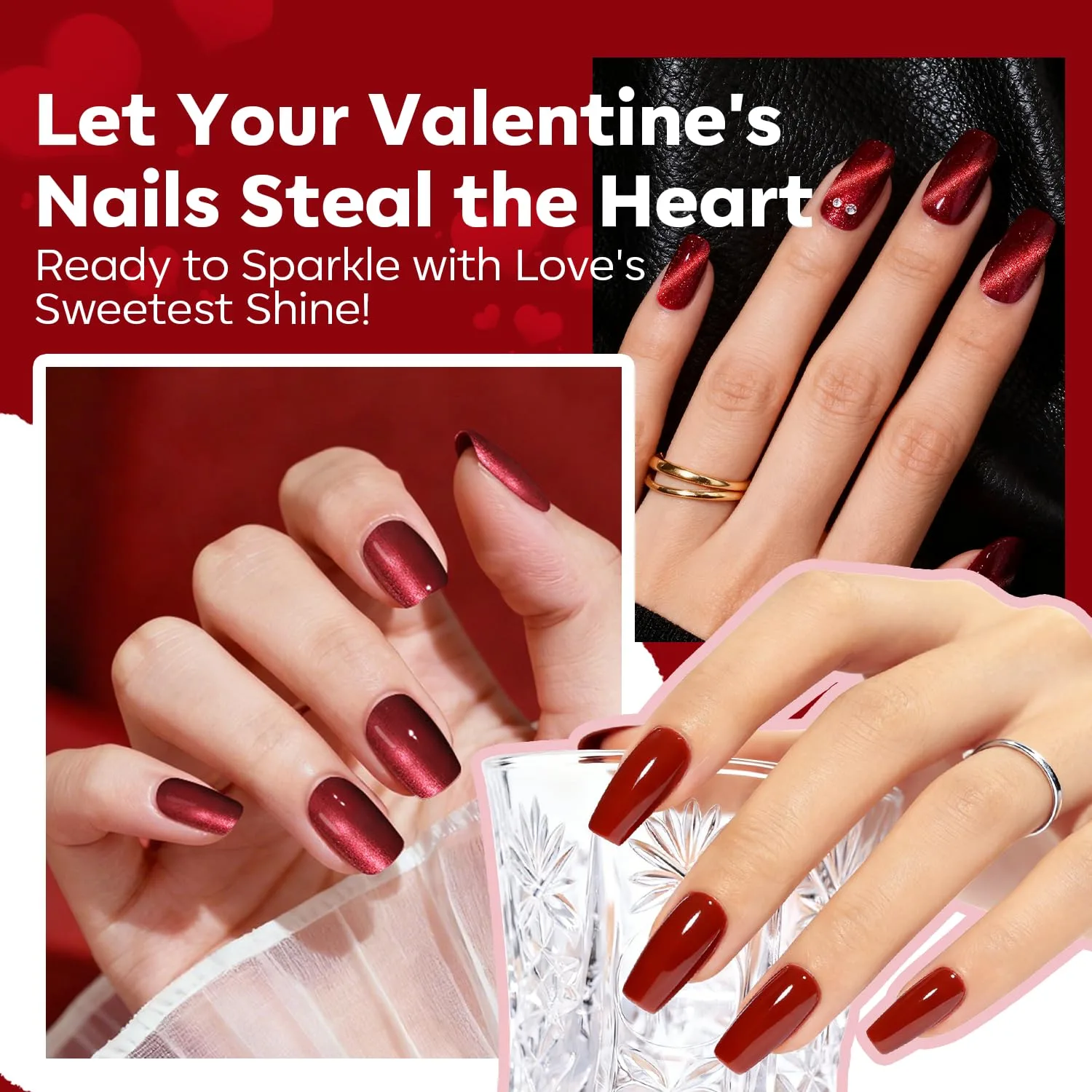modelones Red Nail Polish, 6 Colors Dark Ruby Cherry Red Glitter Set