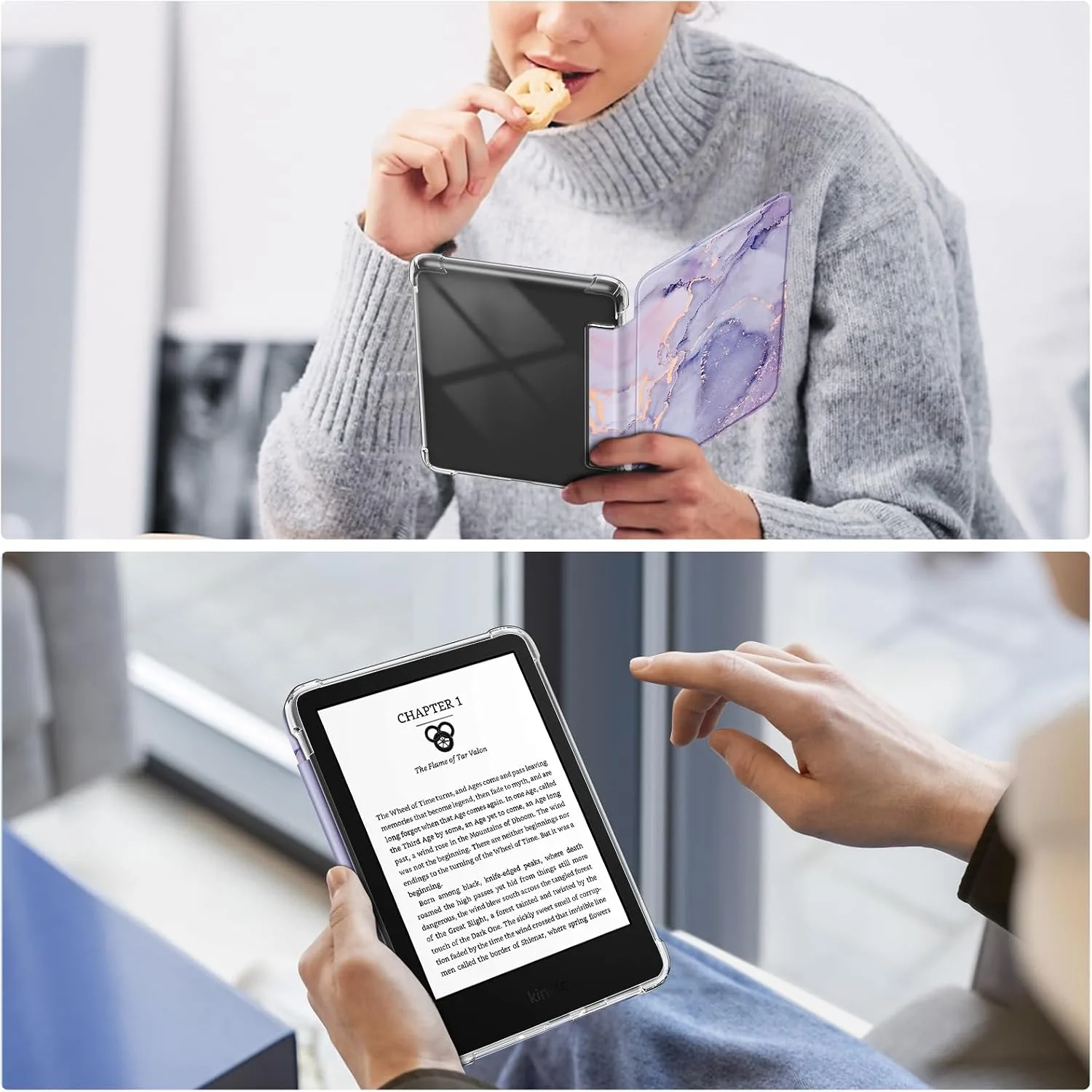 Fintie Slim TPU Case for 6" Kindle 11th Generation 2024/2022, Lilac Marble