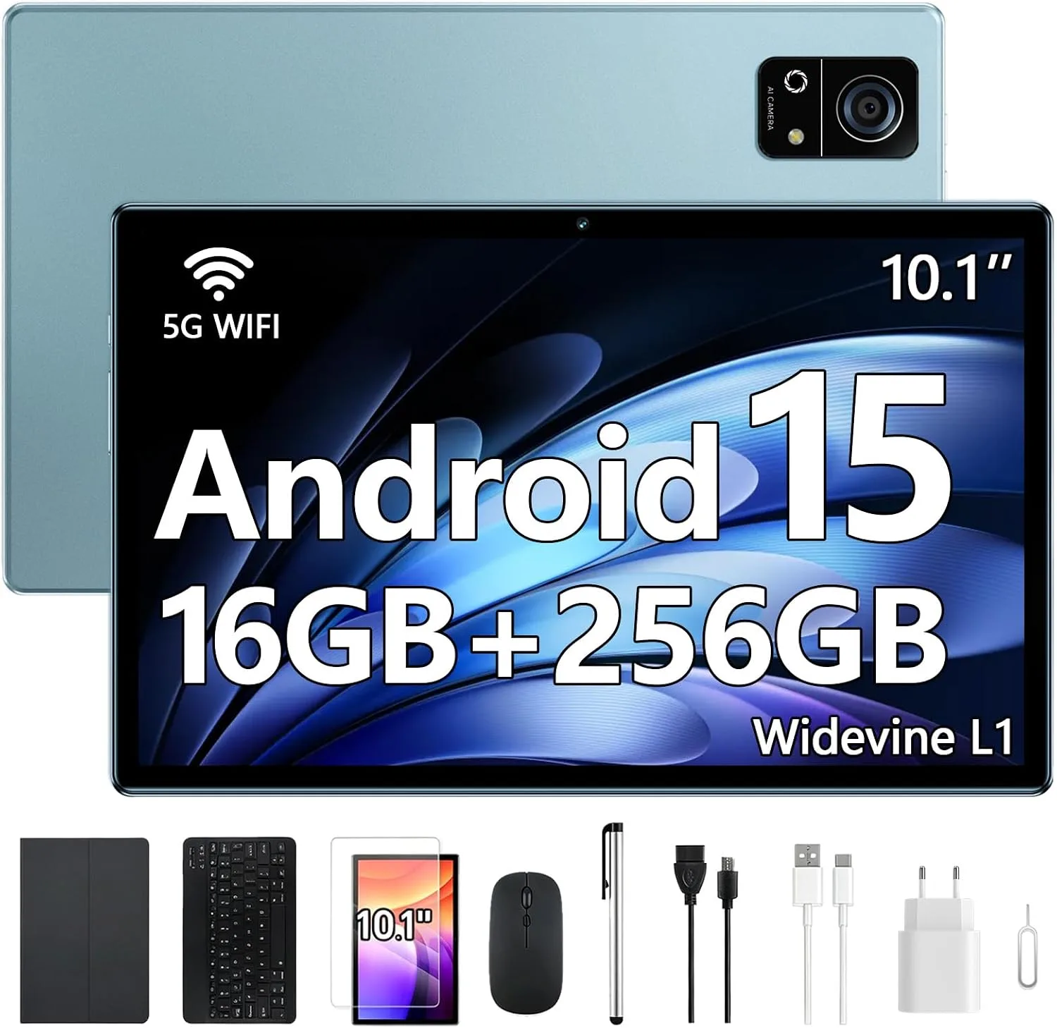 R7 Tablet 10.1 Inch Android 15 OS, Octa-Core, 16GB RAM + 256GB ROM, IPS Touchscreen, 13MP + 5MP Camera, 8000mAh, Dual-Band WiFi (2.4GHz + 5GHz), Work Study Entertainment