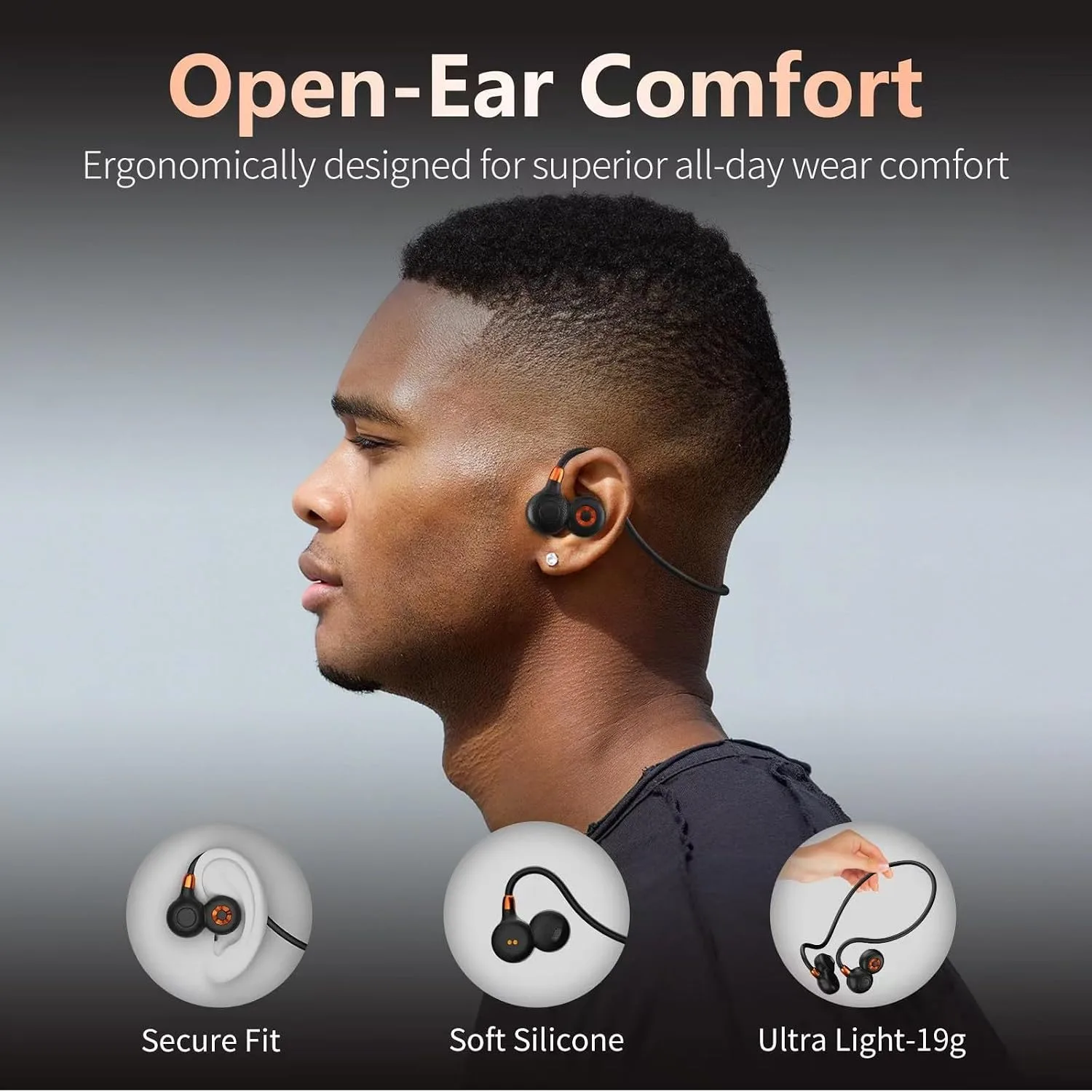 Ortizan Open Ear Headphones, Bluetooth 5.3 Wireless Air Conduction Headphones Sport Earbuds, Premium Sound, IPX6 Waterproof, Clear Call, 19g Lightweight Earphones for Running Cycling Workouts (Black)