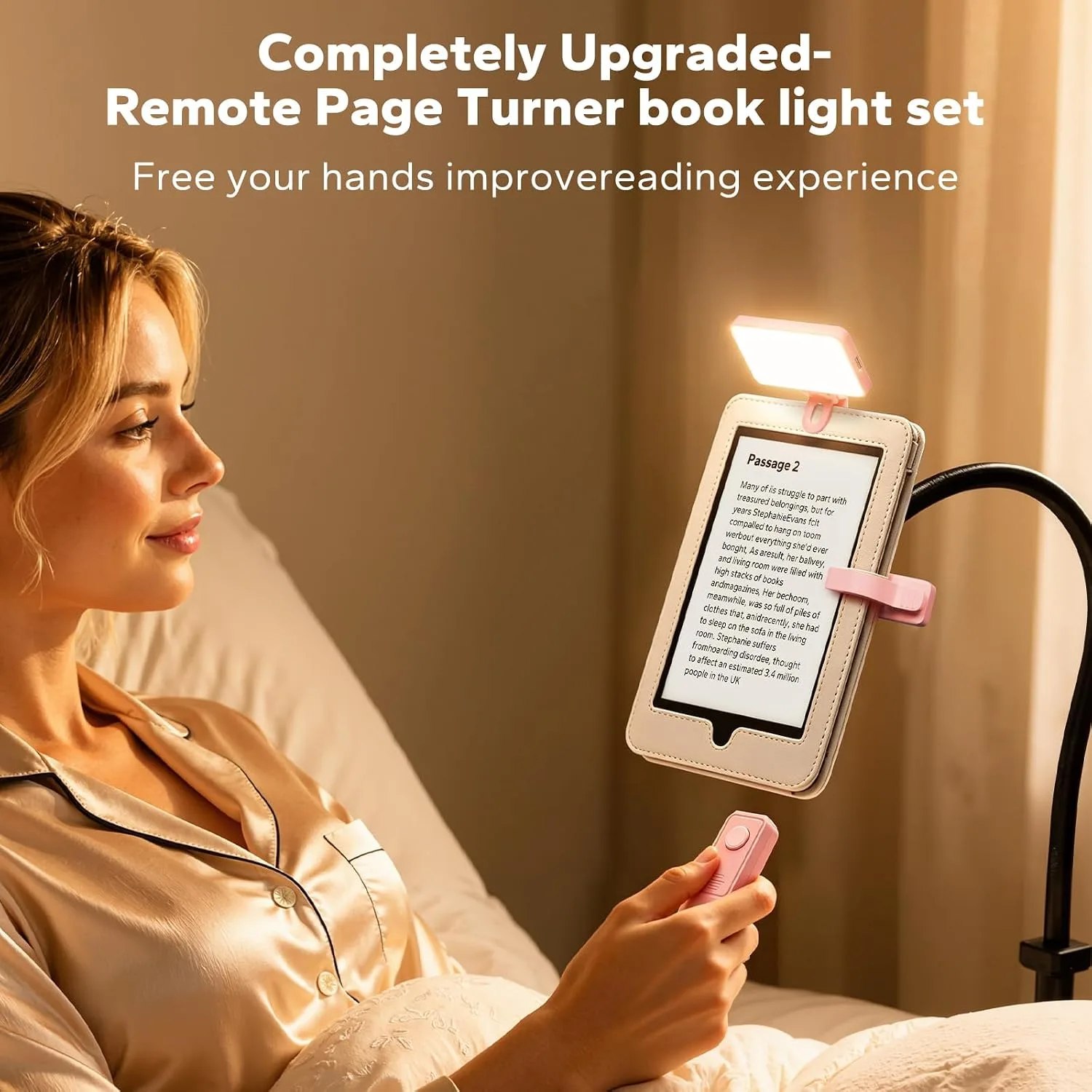 (Fit All Cases) Page Turner for Kindle,Portable Selfie Light,Reading Timer Tracker,Book Light for Kindle,iPad,iOS Android. Clicker for Kindle for Camera Video Recording and Selfie Shutter(K3-Pink)