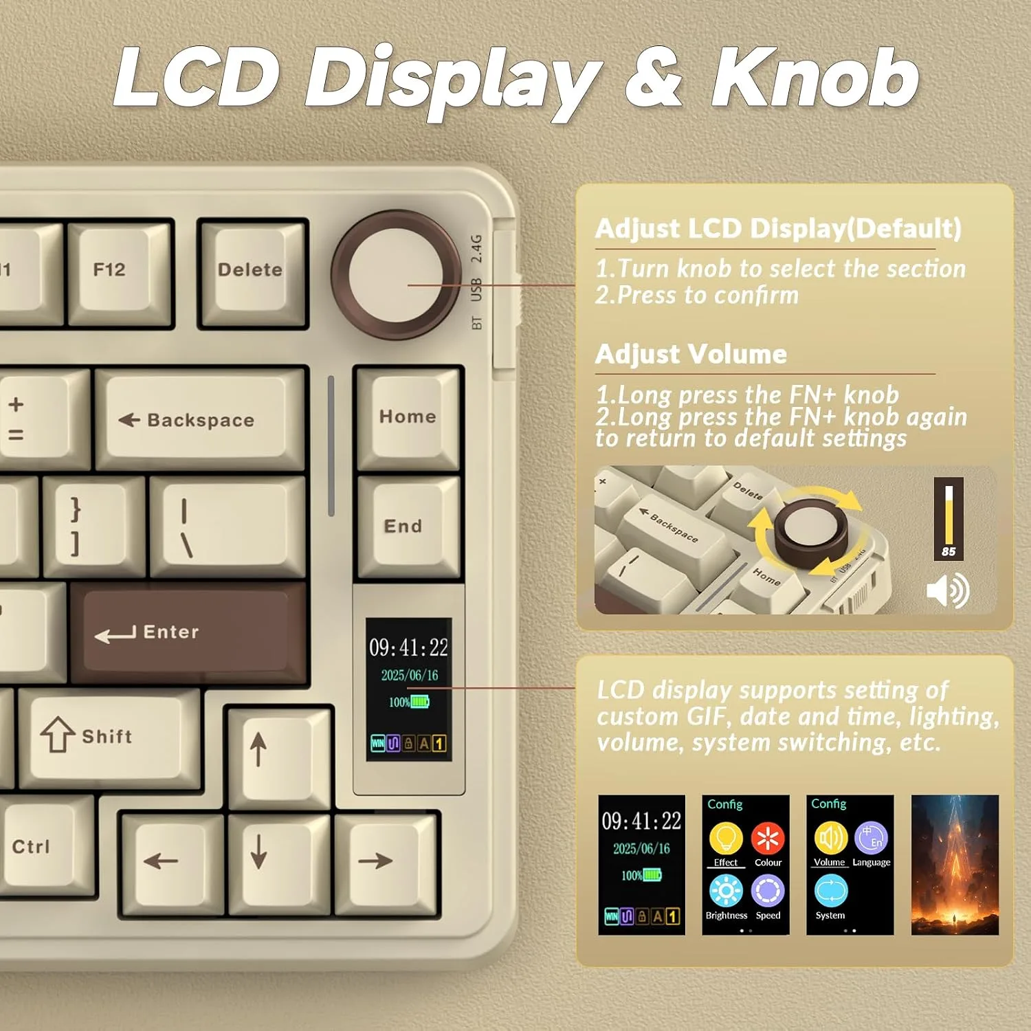 AULA S75 PRO Wireless Mechanical Gaming Keyboard with Screen&Knob, 80 Keys