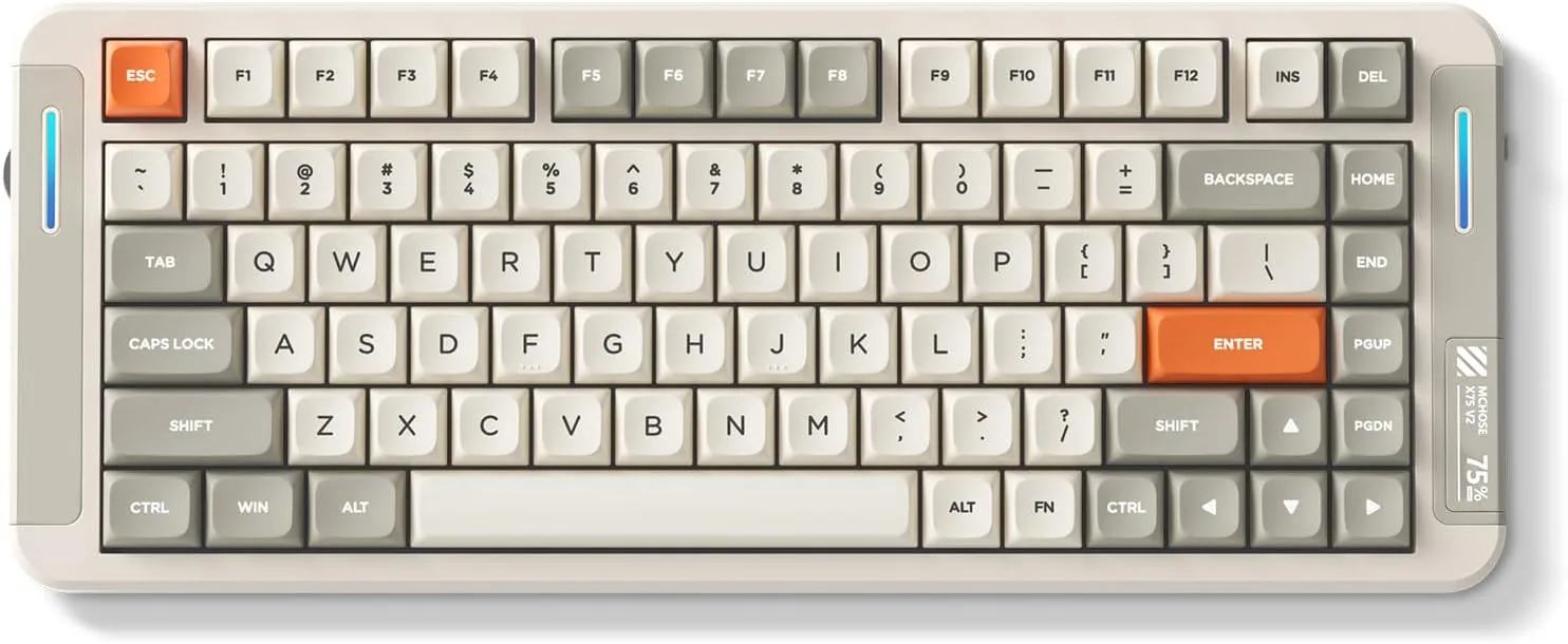 Teclado Gamer Mchose X75 V2 Wireless Mecánico RGB Blanco Retro