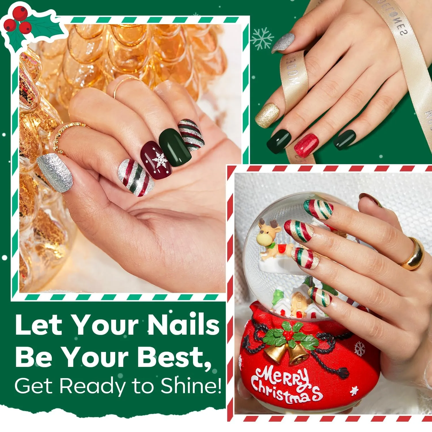 modelones Quick Dry Nail Polish Set, 6 Colors Christmas Red Green Gold