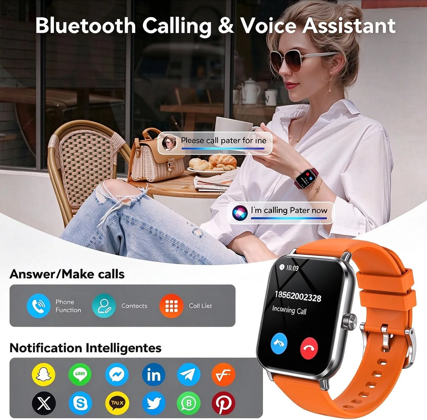 Smart Watch for Men Women, 1.83" HD Touch Screen with Bluetooth Call, IP68 Waterproof, 140+ Sport Modes, Fitness Tracker with Heart Rate & Sleep Monitor, Pedometer, Compatible with Android iPhone