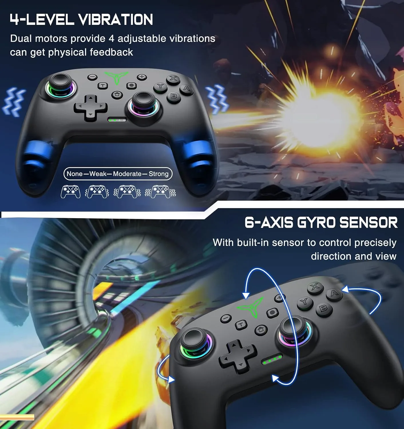ELISWEEN Switch Controller, Wireless Switch Controller Compatible with Switch Controller 1/Switch 2/Switch Lite/OLED, Wireless Switch Controllers Work with iOS/Android/PC with RGB Light, Programmable
