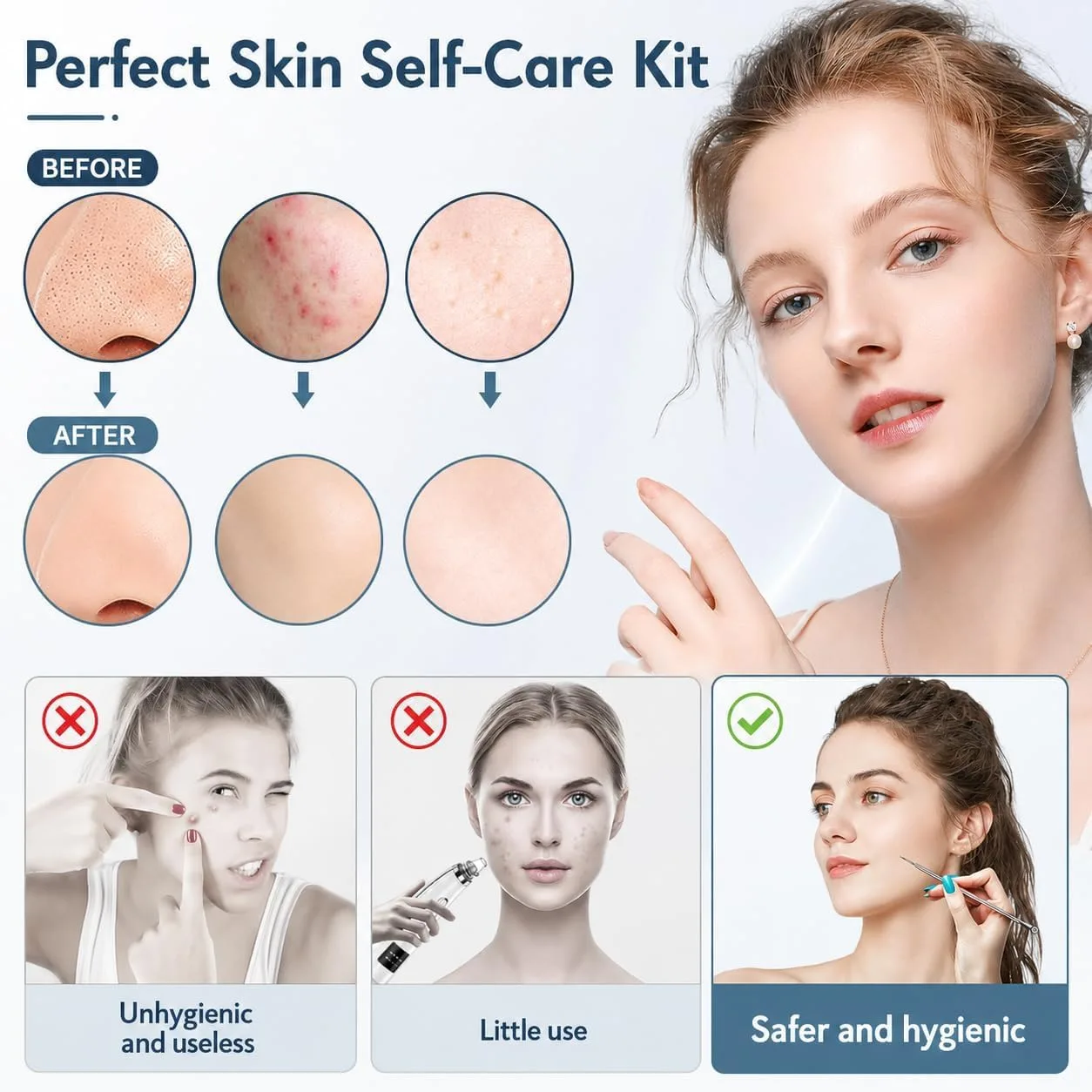 MENOLY Blackhead Remover Tools 10Pcs Pimple Popper Tool Kit, Blackhead Remover Extractor Tools, Anti-Slip Handle Pimple Comedone Extractor Acne Kit for Blackhead,Blemish,Zit Whitehead