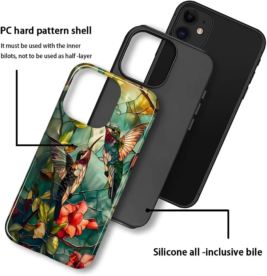 DAIZAG Case for iPhone 11,Mixed 2 Layer Design Shockproof Soft TPU Ddouble Protection Phone Case for iPhone 11-Gorgeous Hummingbird
