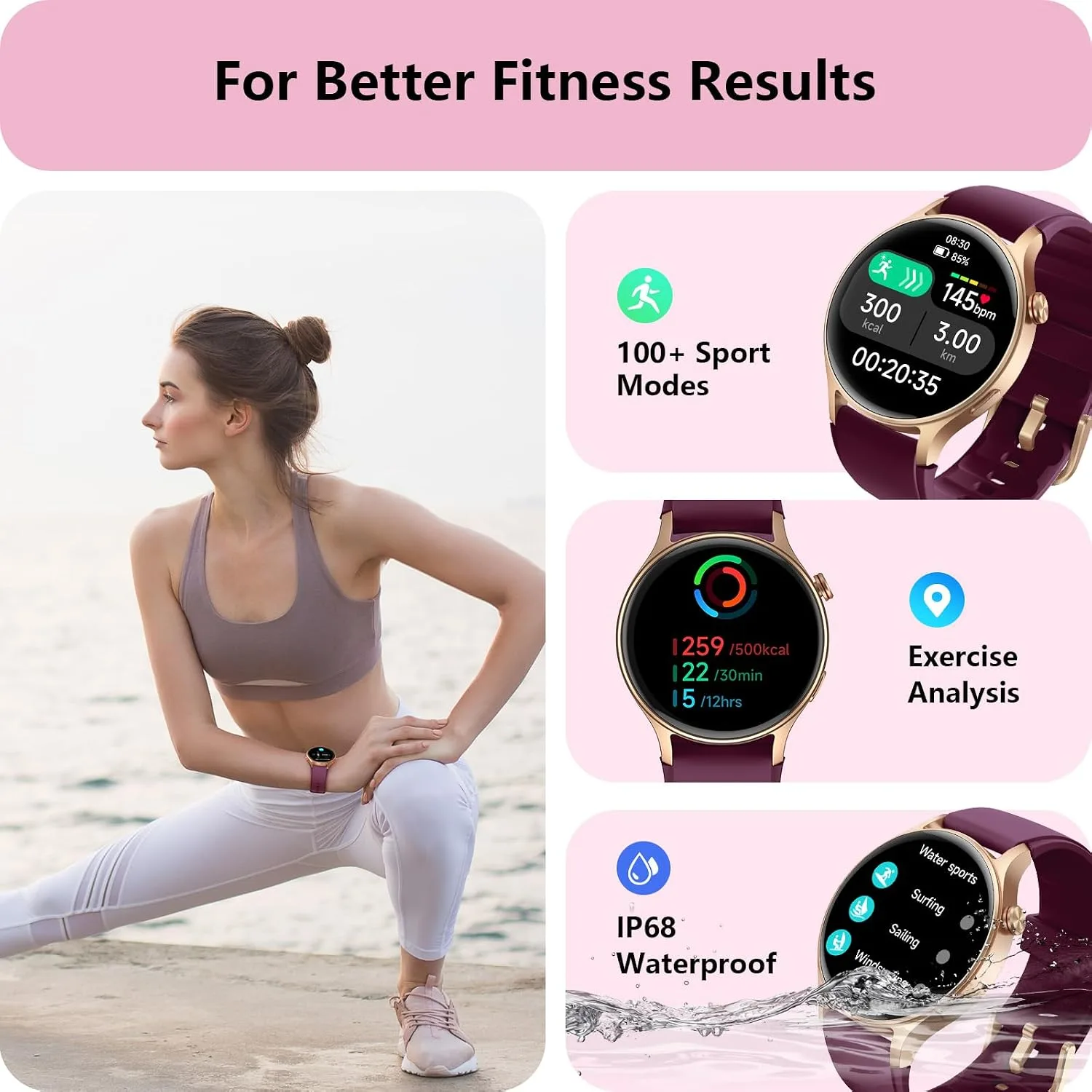 aeac Smart Watch for Women, AMOLED Ultra-Clear Screen Activity Trackers with Heart Rate/Sleep/SpO2 Monitor, Smartwatch for iPhone/Samsung/Android, 110+ Sport Modes (Deep Purple, S/M/L, Deep Purple)