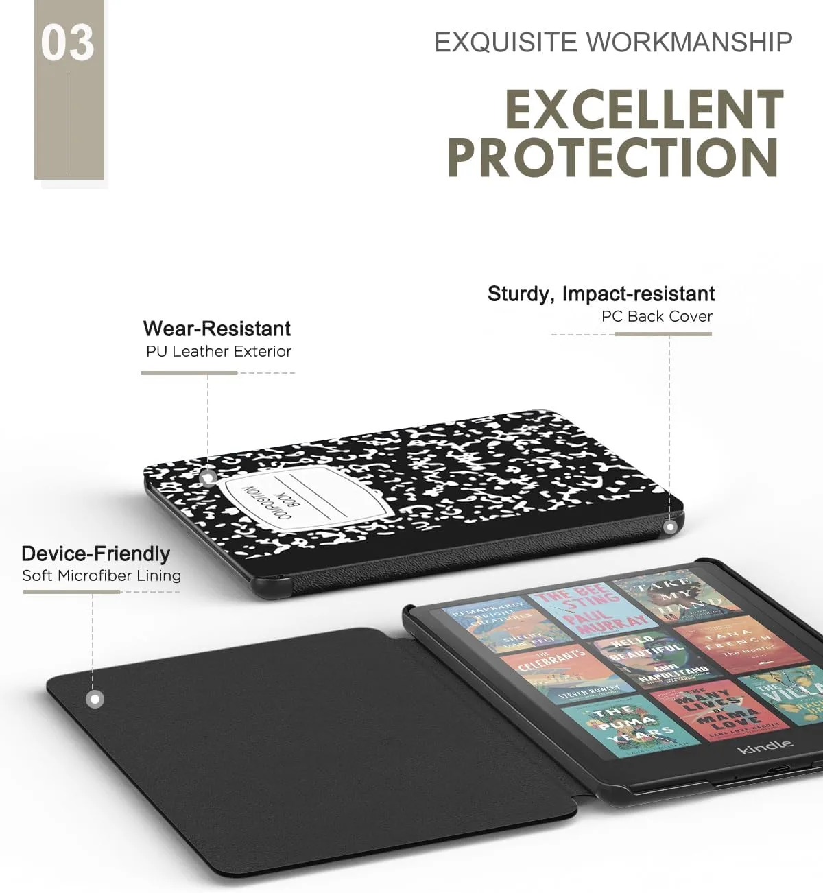 Moko Case for 7" Kindle Paperwhite 12th Gen 2024/Colorsoft, Notebook Black