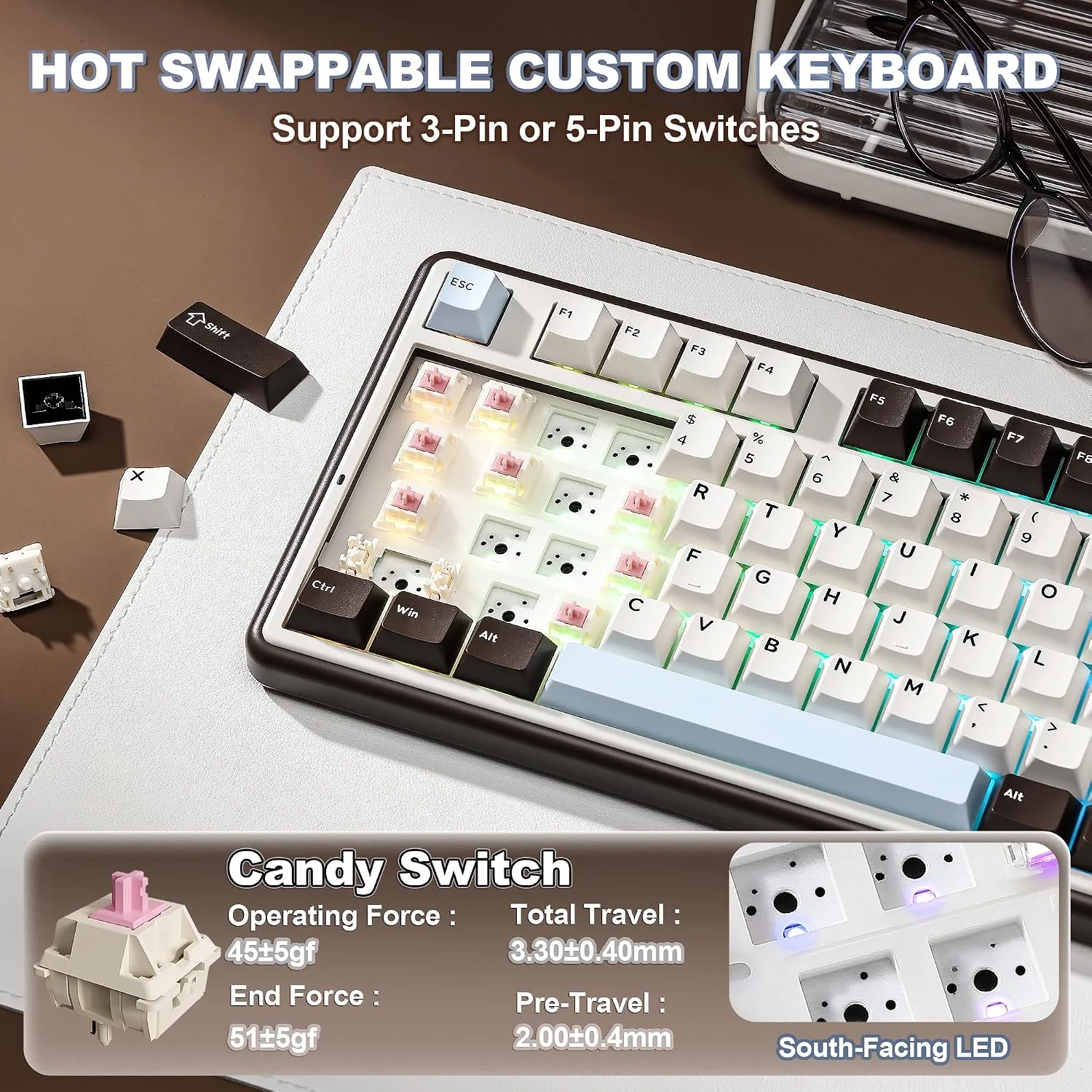 YUNZII B98 PRO 96% Wireless Mechanical Keyboard(Coffee Brown, Candy Switch)
