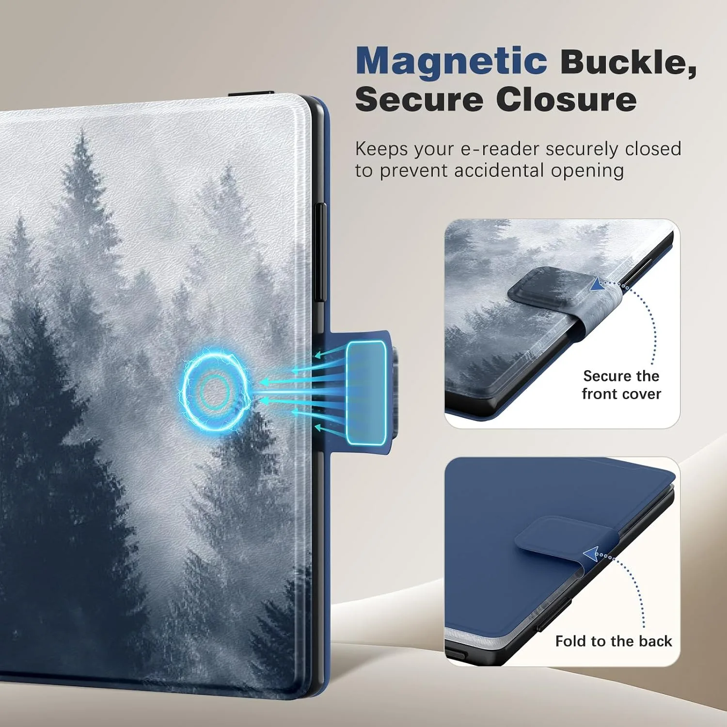 MoKo Magnetic Slim Folio Case for 3.7" XTEINK X3 eReader 2026, Gray Forest