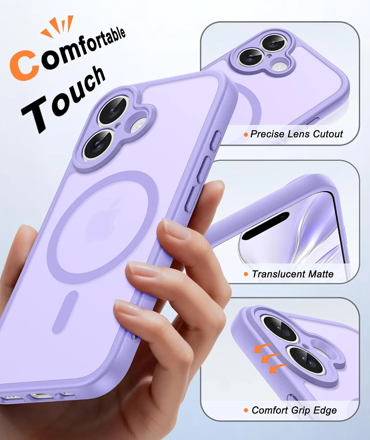 FNTCASE for iPhone 16 Plus Case Fit for MagSafe Light Purple