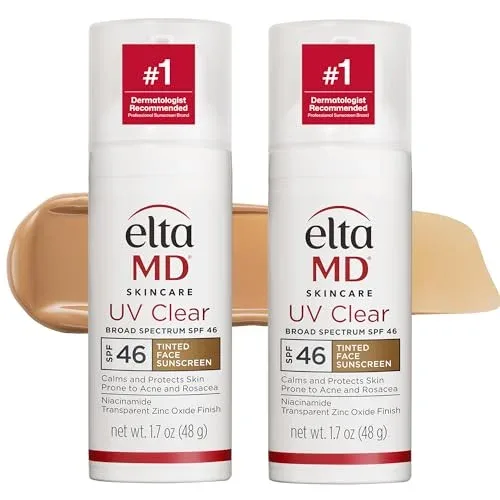 EltaMD UV Clear Tinted Face Sunscreen with Zinc Oxide, SPF 46, 1.7oz 2-Pack