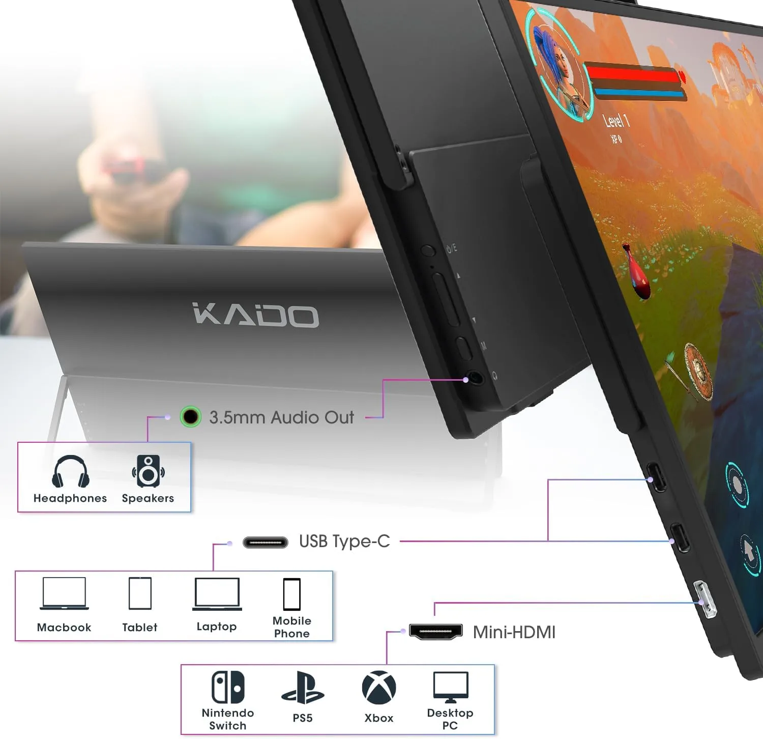 Kado Dual Portable 2-Pack 15.6'' FHD 1080p Ultra-Slim Laptop Monitor