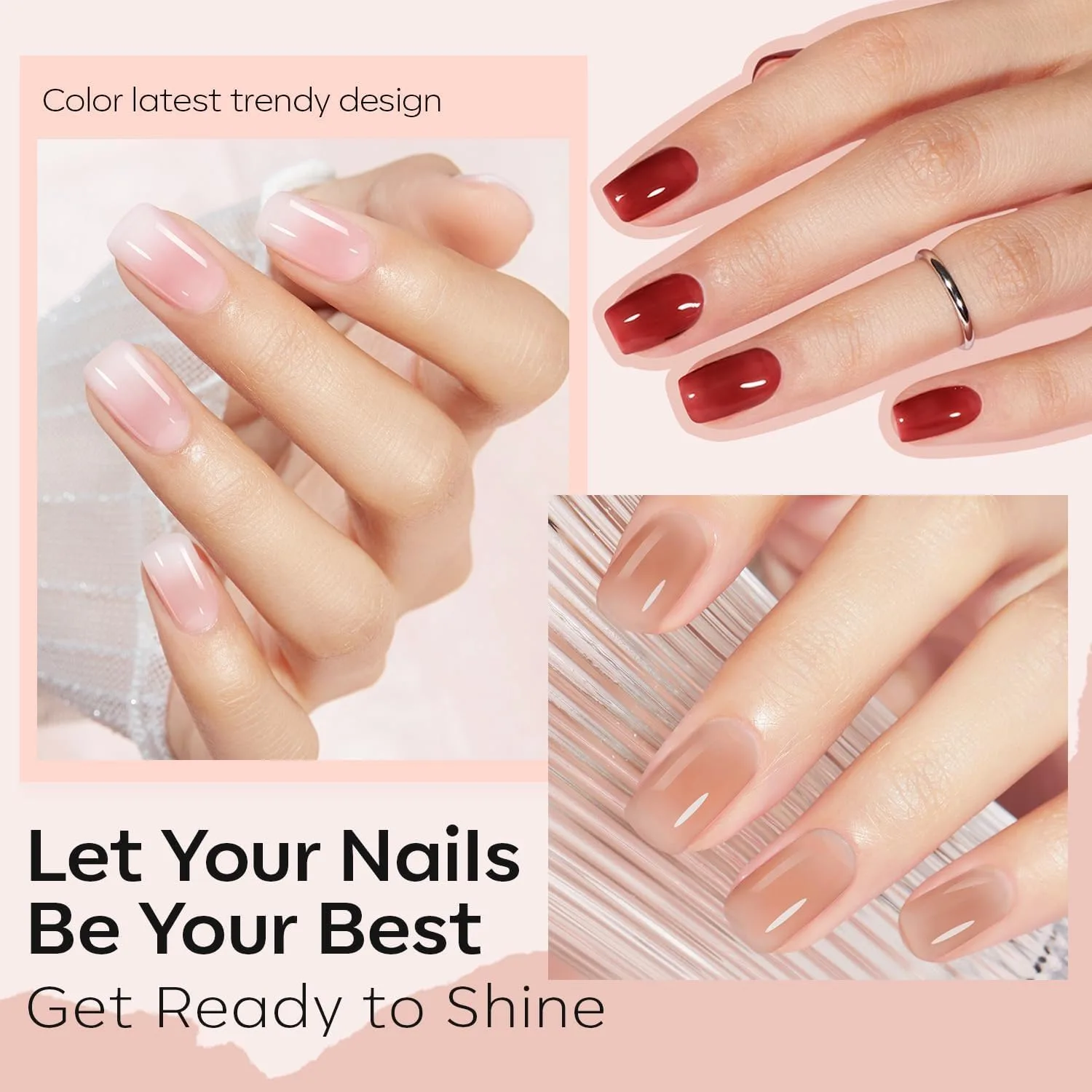 modelones Jelly Nail Polish, 6 Colors Quick Dry Nude Pink Nail Polish Set