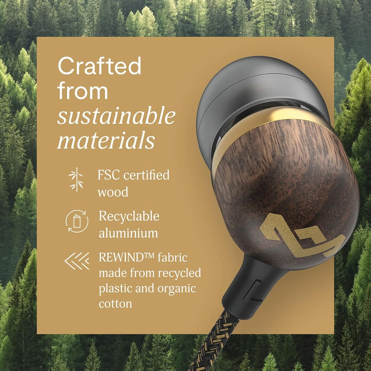 House of Marley Smile Jamaica USB-C Wired Earbuds with Microphone, in-Ear Headphones, 9.2mm Driver, Tangle-Resistant Cable, Plug-and-Play Earphones for Smartphones, Tablets & Laptops (Brass)