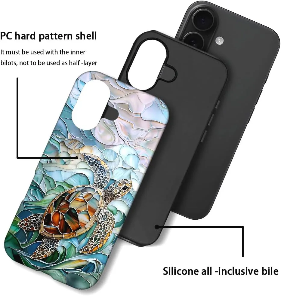 Case Compatible with iPhone 17,Fall Prevention Hybrid 2-Layer Hard Shell Phone Cover for Girls Boys,Oceans Turtle Sea