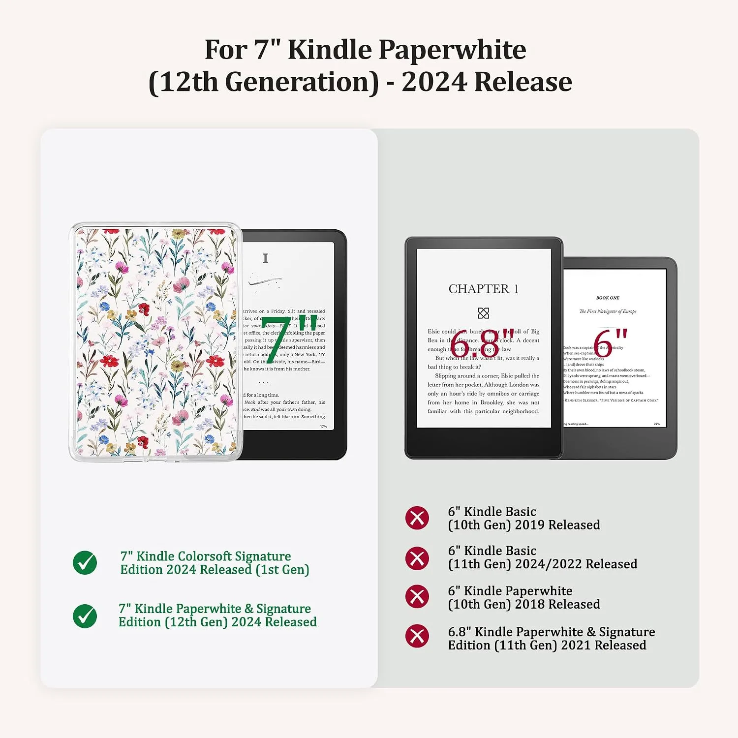 Back Panel Case for 7'' Kindle Paperwhite 12th Gen & Colorsoft