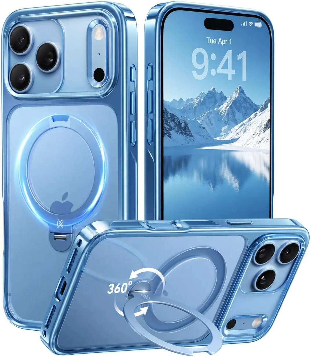 Carcasa Casekoo Glacier Blue para iPhone 18 Pro Max con soporte magnético giratorio 360°