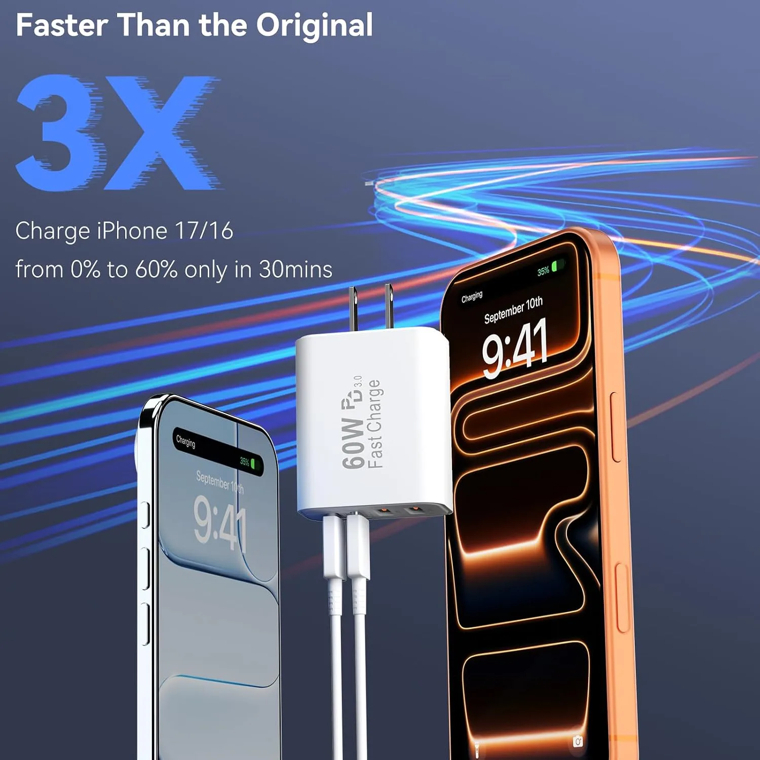 USB C Wall Charger Block, 60W USB Type C iPhone Charger Fast Charging Block