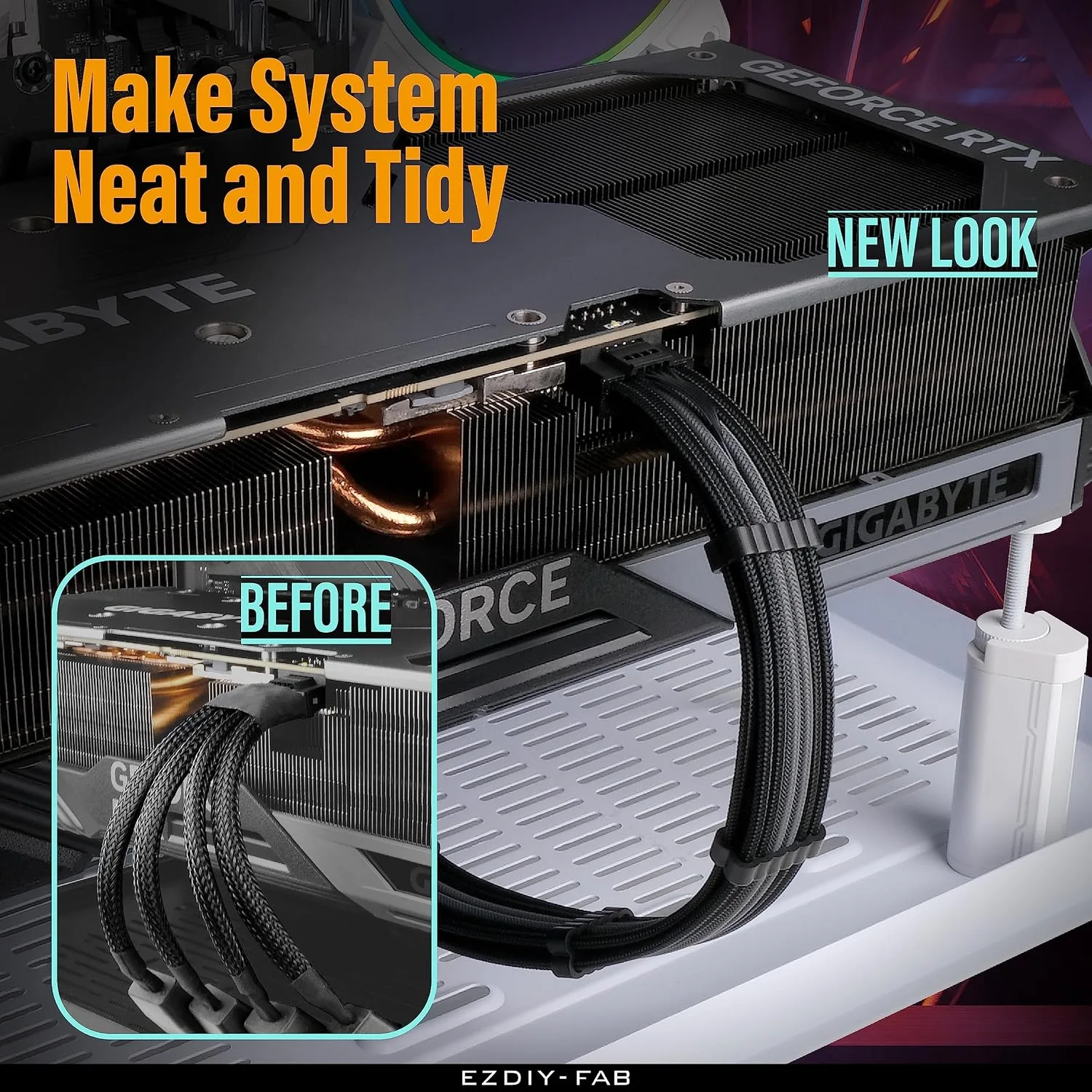 EZDIY-FAB 12VHPWR PSU Sleeved Cable, 12V-2x6, 600W, 60cm, Black Grey