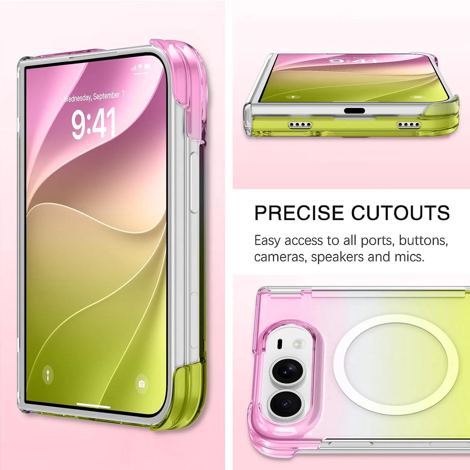tharlet Magnetic Case Fit for iPhone Duo, Anti Yellowing, Yellow Pink