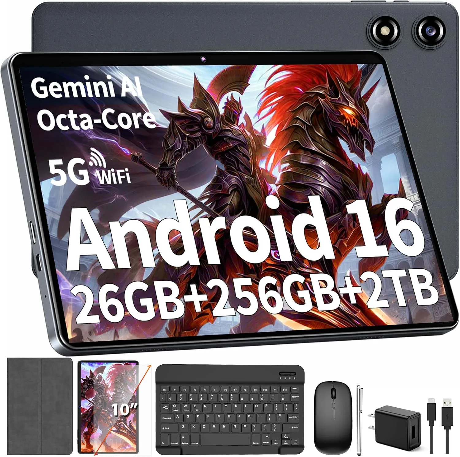 Android 16 Tablet with Keyboard - 26GB+256GB+2TB Expand, Gemini AI-Silver