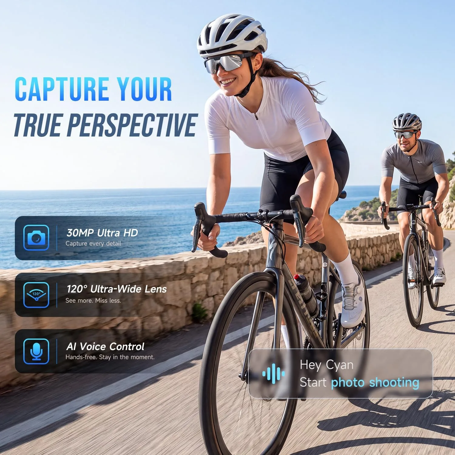 AI Smart Glasses with 35MP 1200P Camera EIS Video Recorder for Cycling