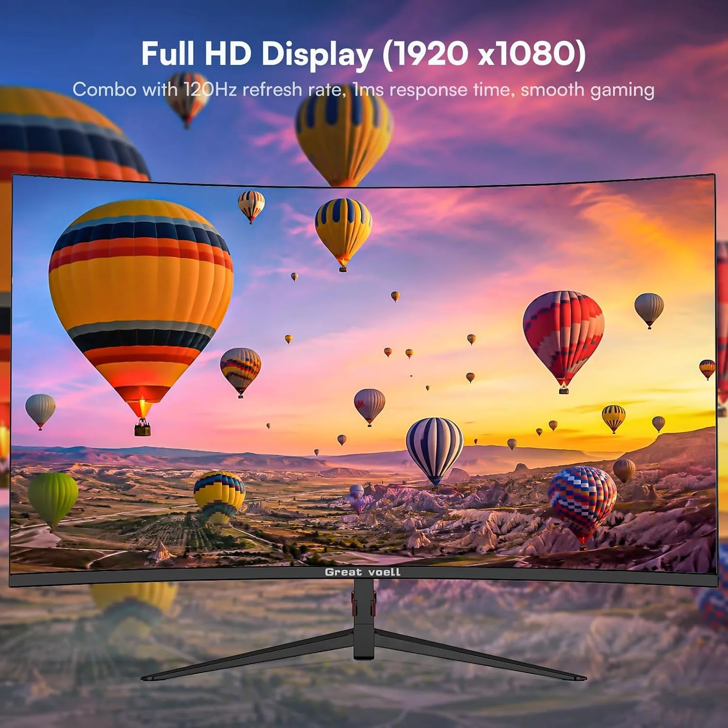Great voell 27 Inch Curved Monitor, 120Hz FHD VA Display Home Office, HDR10