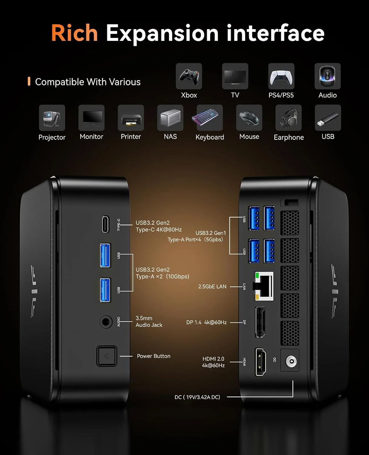 KAMRUI E3B Mini PC, AMD Ryzen 5 PRO 7640HS, 24GB LPDDR5, 512 GB SSD