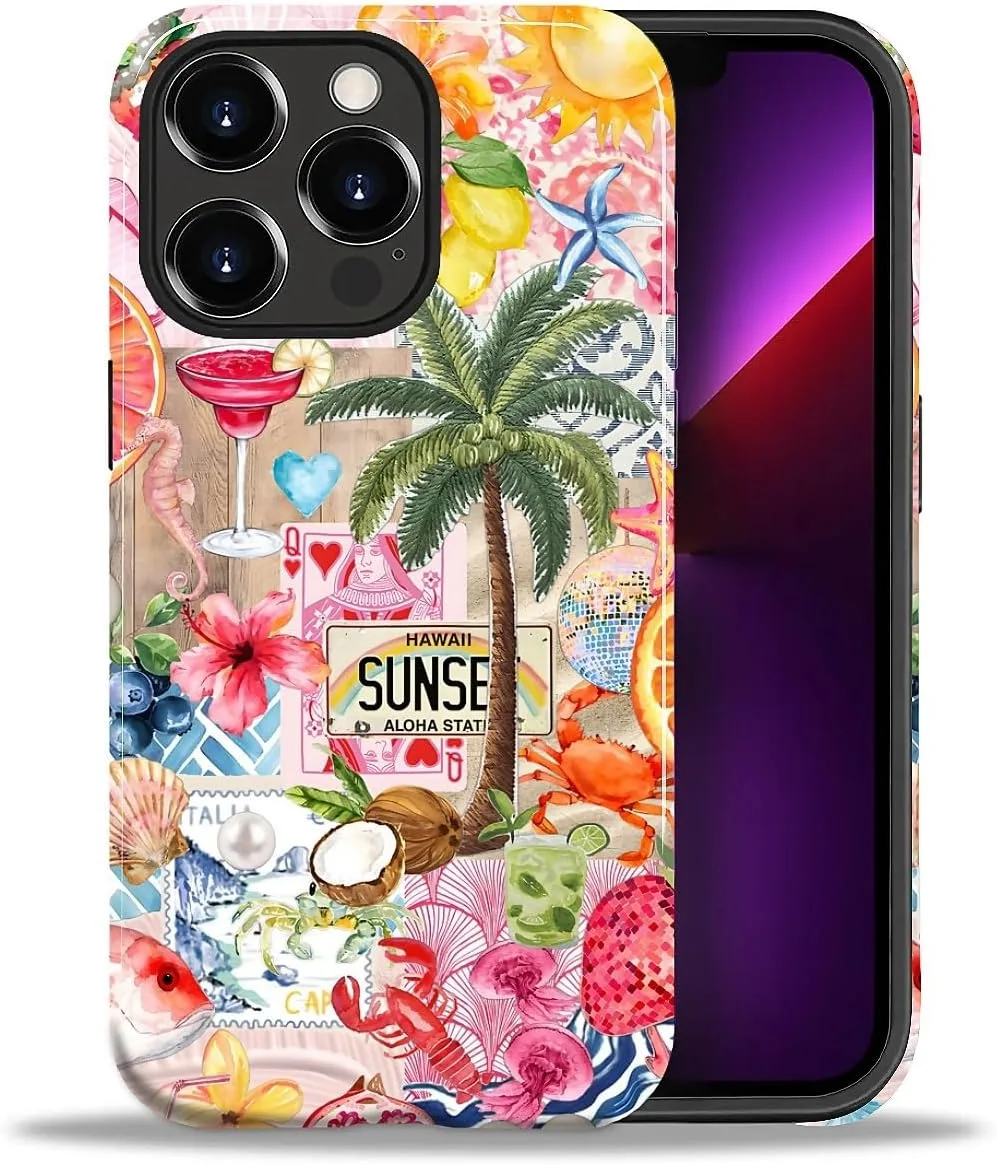DAIZAG Case for iPhone 13 Pro,Mixed 2 Layer Design Shockproof Soft TPU Ddouble Protection Phone Case for iPhone 13 Pro-Aesthetic Summer Beach