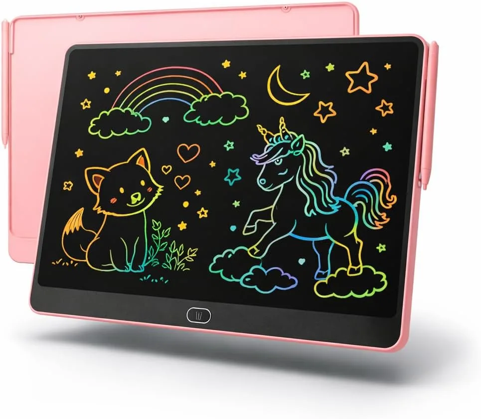 16 Inch Large LCD Writing Tablet for Kids, Colorful Reusable Electronic Doodle Board with Stylus, Educational Drawing Pad for Math Practice & Learning, Travel Essential Toys for Boys Girls (Pink)